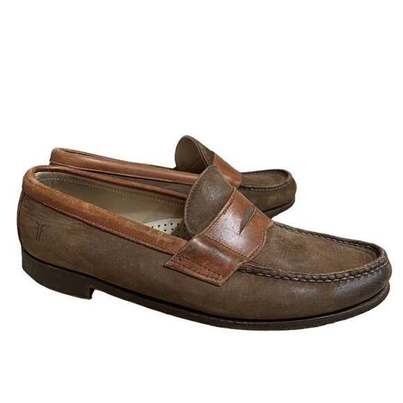 Frye Loafers Mens Size 9M    Two Tone Brown Leather Suede Slip on Driving Shoes main image 8